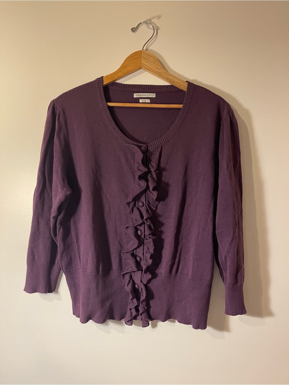 Van Heusen Studio Purple Ruffle Trim Button Front Cardigan XL